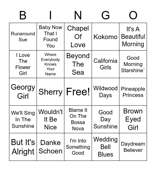 60s Hits Beefs Bingo Card