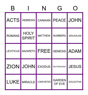 BIBLE BINGO Card
