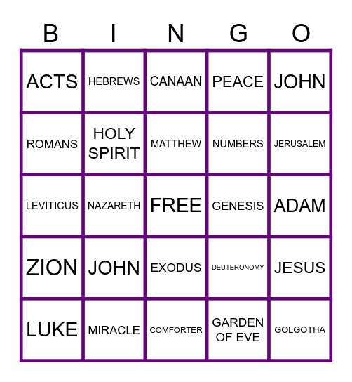 BIBLE BINGO Card