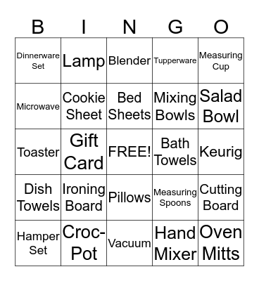 Samantha's Bridal Shower Bingo Card