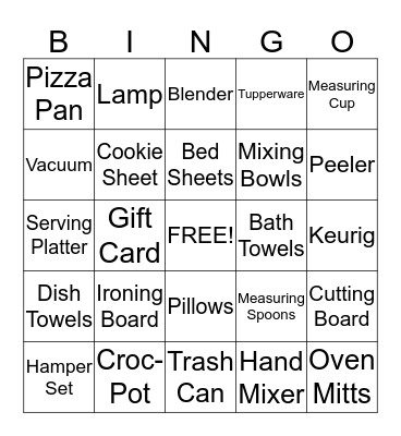 Samantha's Bridal Shower Bingo Card