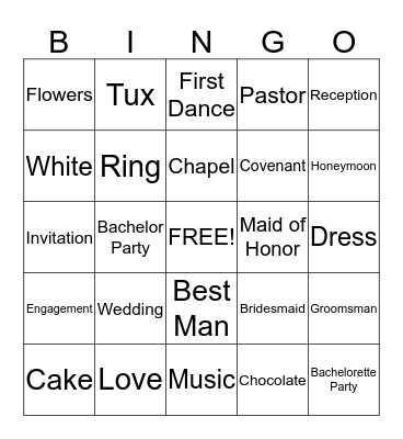 Wedding Day Bingo Card