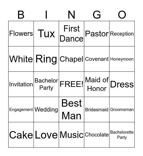 Wedding Day Bingo Card