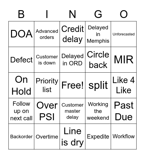 GE Call Bingo Card