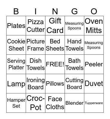 Samantha's Bridal Shower Bingo Card