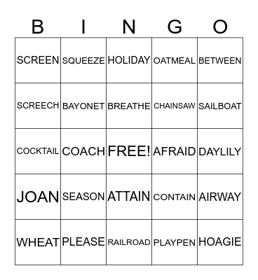 VOWEL TEAMS Bingo Card