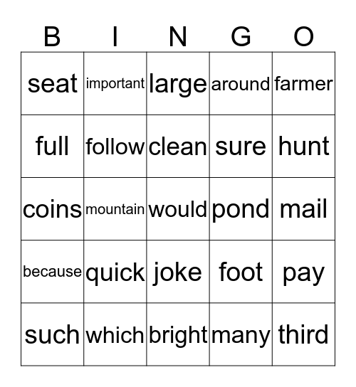 2nd Grade Sight Words Bingo Card