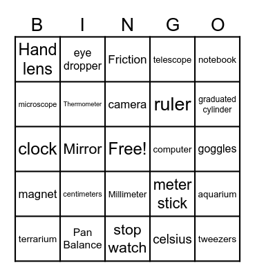 Science Tools ! Bingo Card