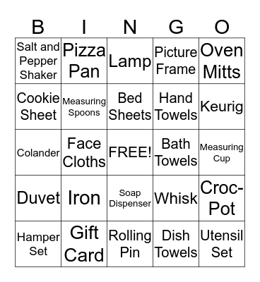Samantha's Bridal Shower Bingo Card