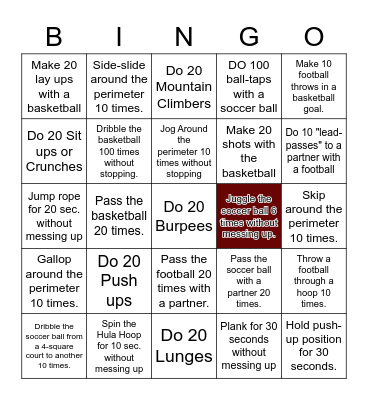 Fitness Bingo (Spring) Bingo Card