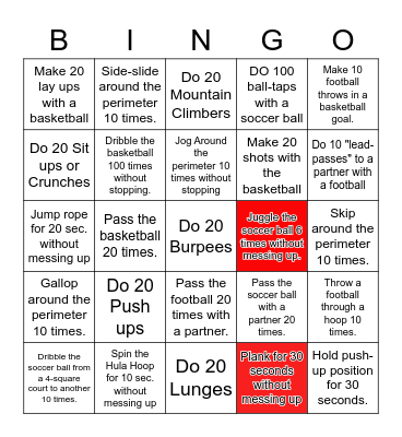 Fitness Bingo (Spring) Bingo Card