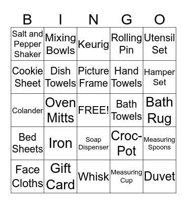 Samantha's Bridal Shower Bingo Card