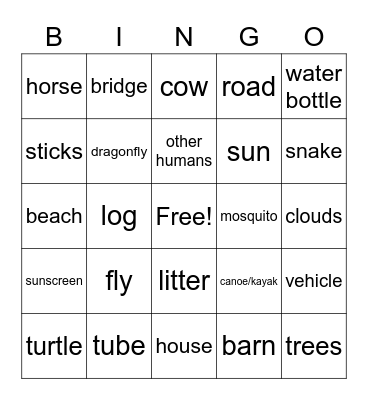 Long Prairie River Bingo Card