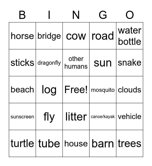 Long Prairie River Bingo Card