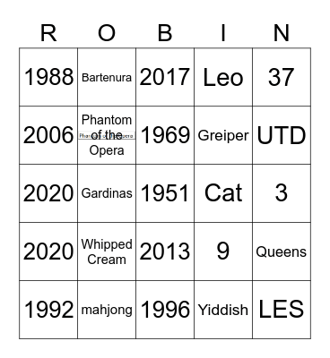 70 & Sassy Bingo Card