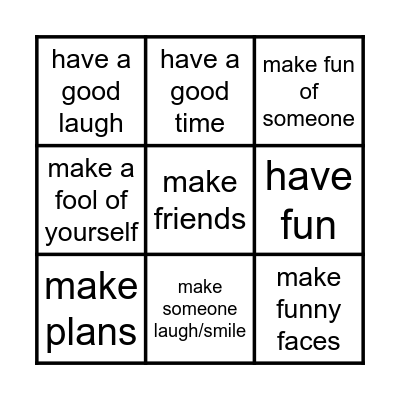 verb and noun pairs 动词与名词的组合 Bingo Card