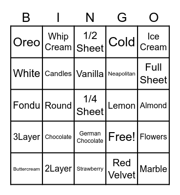 National Ice Cream Cake Day Bingo Card