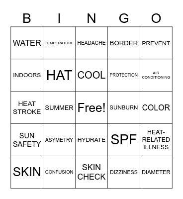 SUN SAFETY Bingo Card