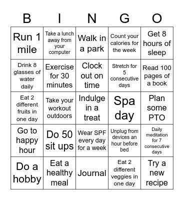 Fitness Bingo (Spring) Bingo Card
