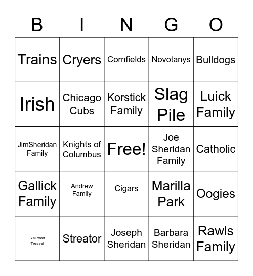Sheridan Family Bingo Card