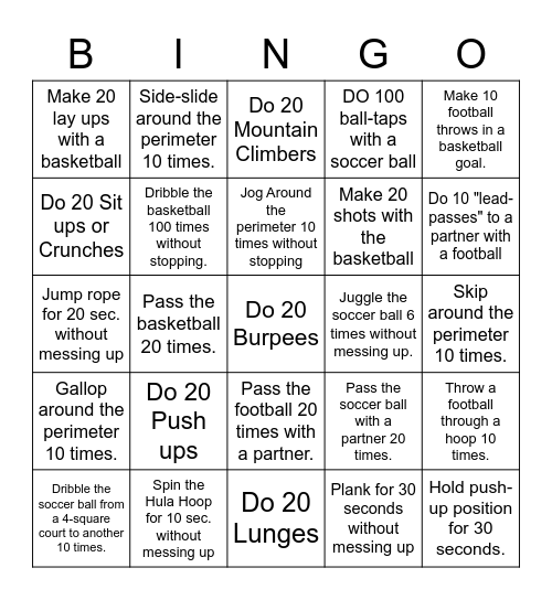 Fitness Bingo (Spring) Bingo Card