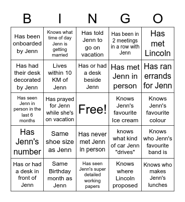 Jenn's Wedding Shower Bingo Card