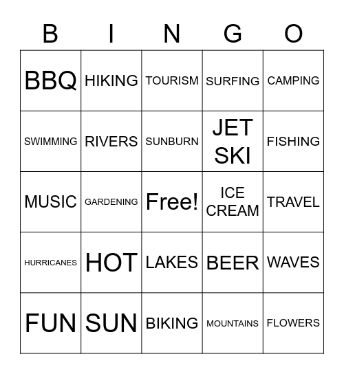 SUMMERTIME Bingo Card