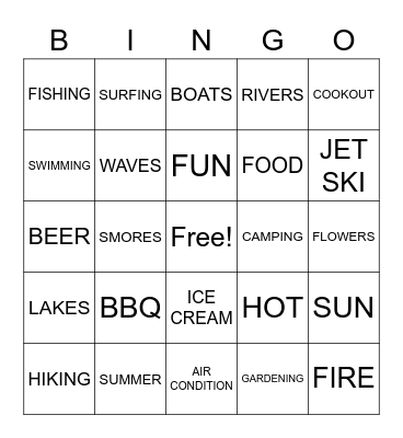 SUMMERTIME Bingo Card
