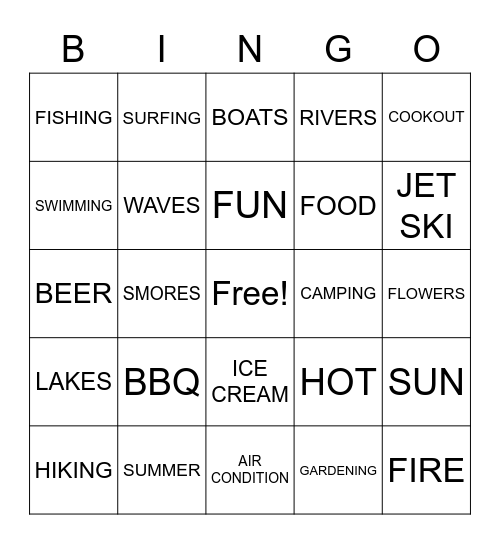 SUMMERTIME Bingo Card