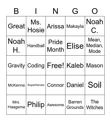 Class 3-1 2020-2021 Bingo Card