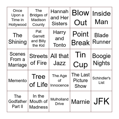 My Favorite Movies Bingo Card