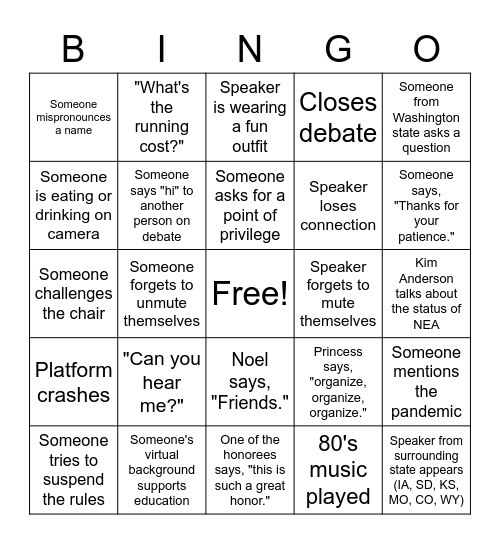 NSEA RA Day Four Bingo Card