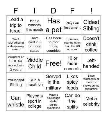 Staff Seminar Bingo Card