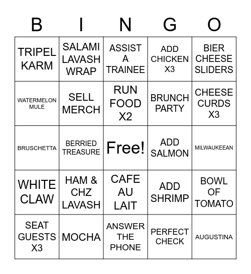 FRIDAY LUNCH BINGO Card