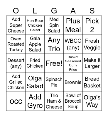 SNACKER TIME Bingo Card