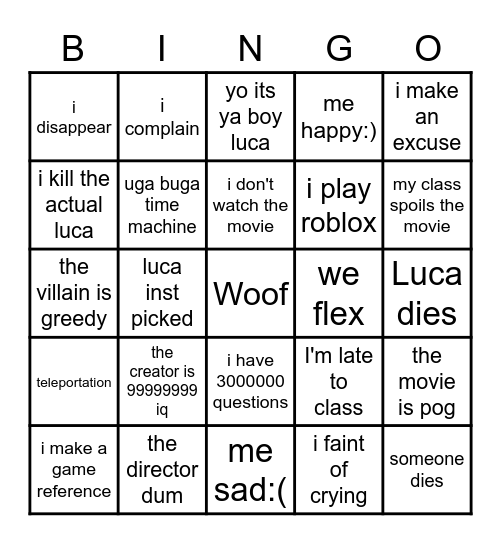 Luca Bingo Card