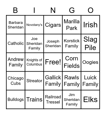 Sheridan Family Bingo Card