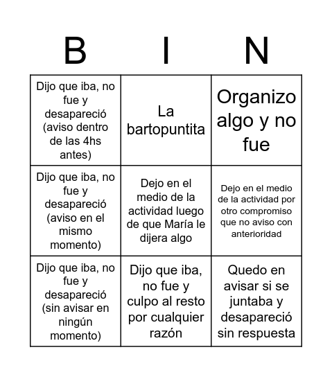 Bartolismos Bingo Card