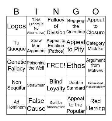 Logical Fallacies Bingo Card