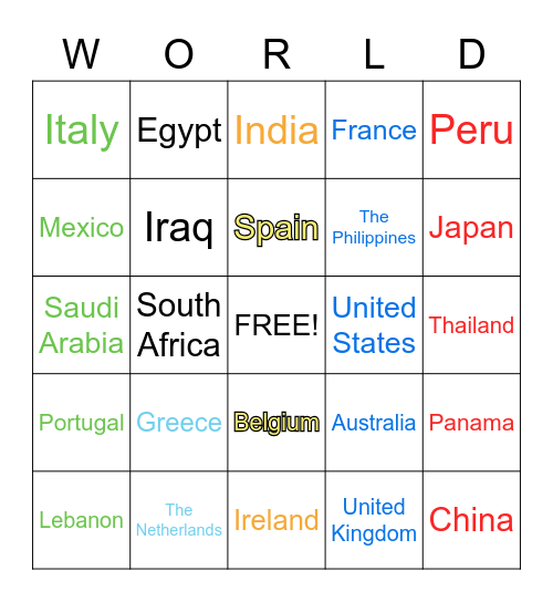 Around the World! Bingo Card