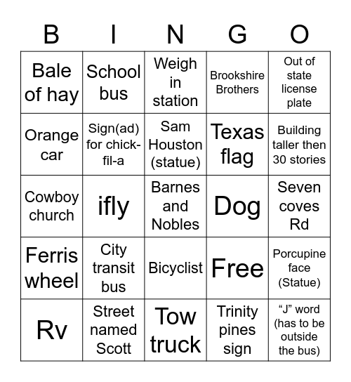 Camp Bus Bingo Card