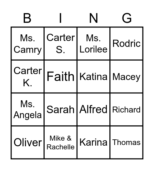 The Body of Christ Bingo Card