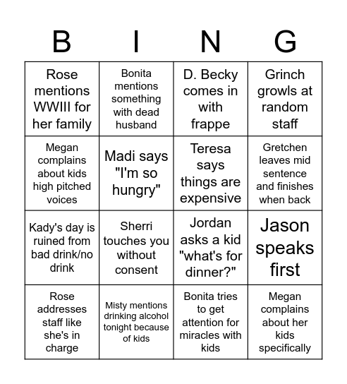 Adult Bingo Card