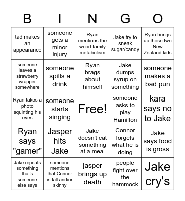 Wood family bingo Card
