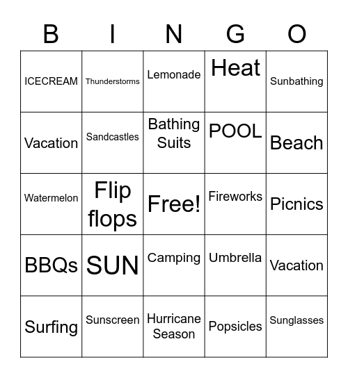 Z&A Summer Bingo Card