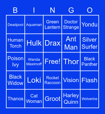 Super Hero Bingo Card