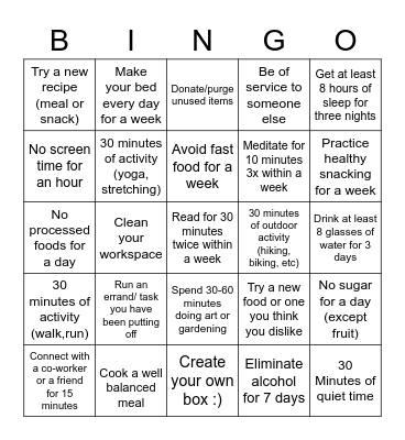 Wellness Wins Bingo Card