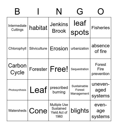 Forestry Bingo Card