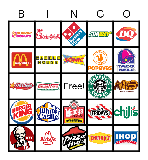 Fast Food Bingo Printable