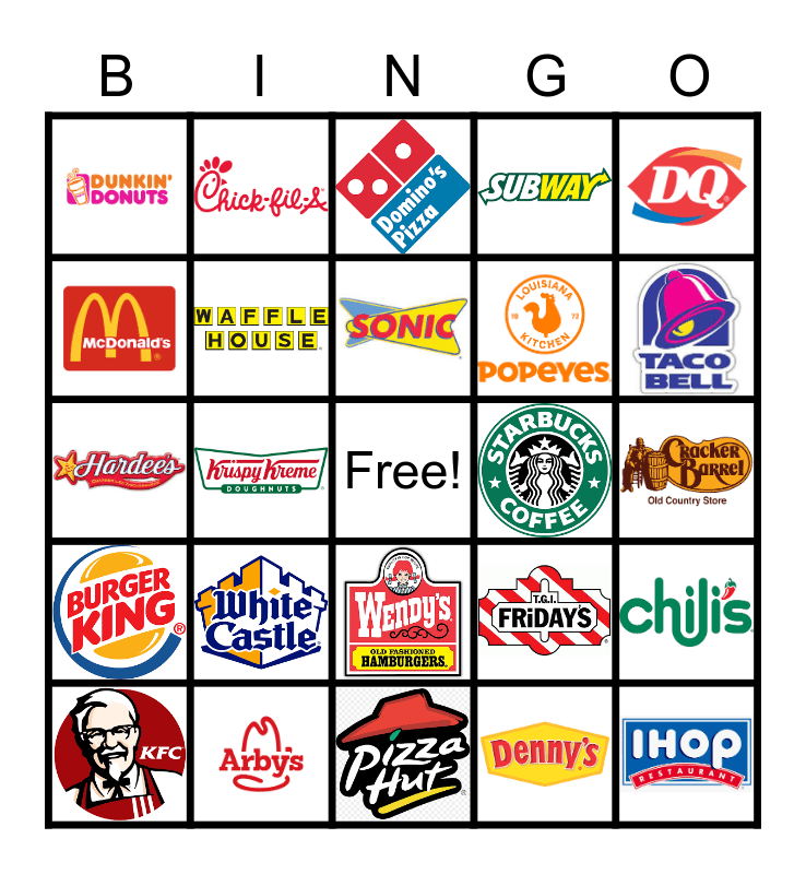 Food Bingo Card